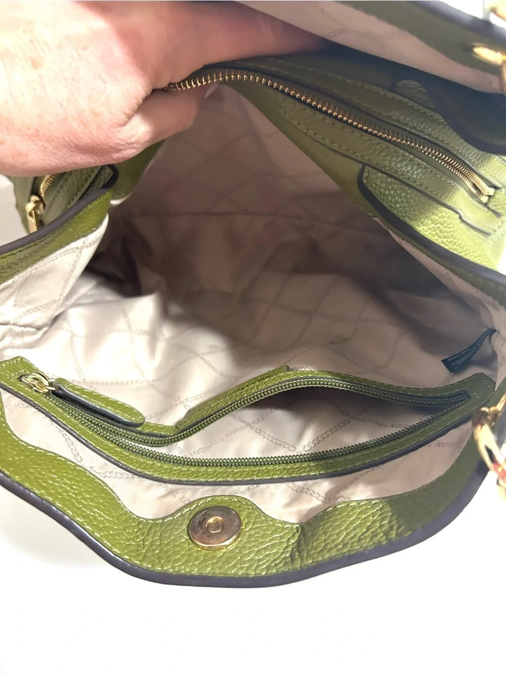 Michael Kors Olive Green Pebbled Leather Hobo Shoulder Bag